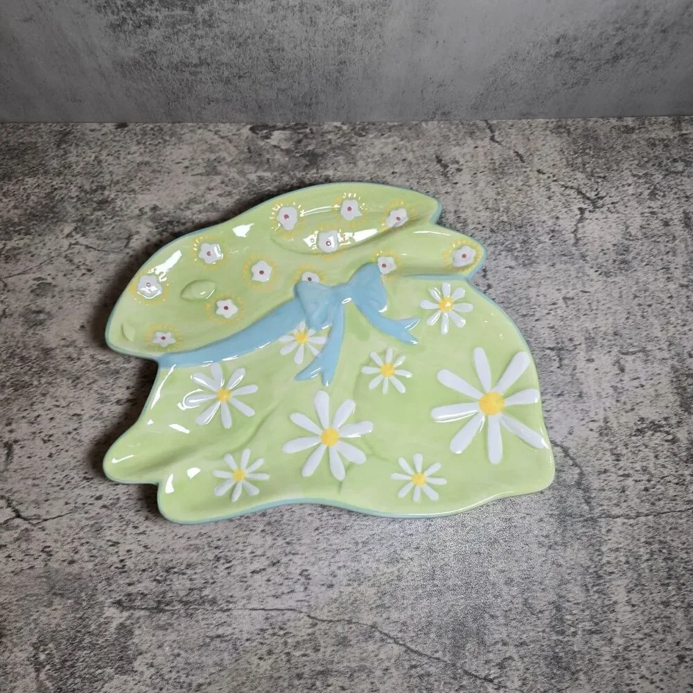 Pier 1 Imports Easter Bunny Dessert Plate Hand Painted Spring Summer Rare Rabbit
